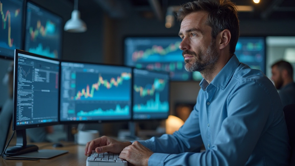 Finansiell analys och portföljöversikt på datorskärm med grafer och diagramöversikt