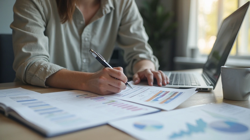 Person som granskar budgetplan och utgifter på anteckningsblock