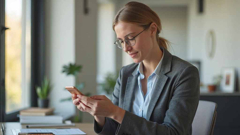 Ung professionell som hanterar nödfondssparande i digital bankapp på smartphone